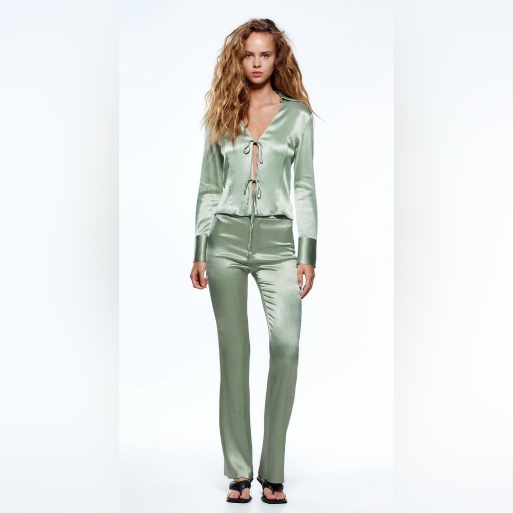 Zara satin effect sea green 2 piece set size Medium
